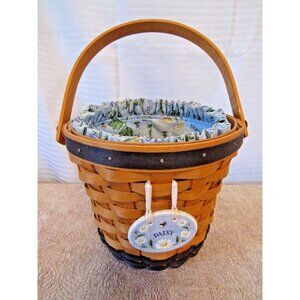 Longaberger Basket Handwoven Wood Daisy Flower Fabric Lined Handle 1999